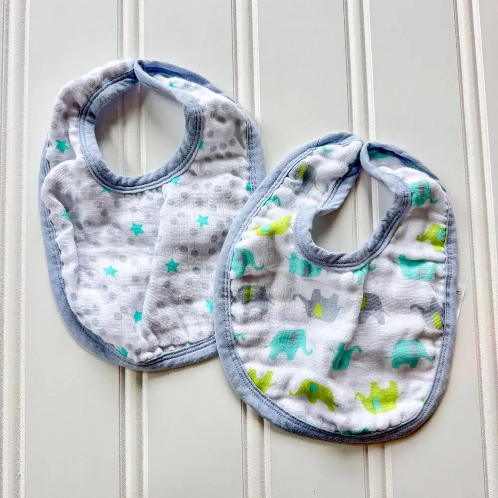 Set of 2 Ideal Baby by aden & anais Cotton Bibs | Elephants and Polka Dots